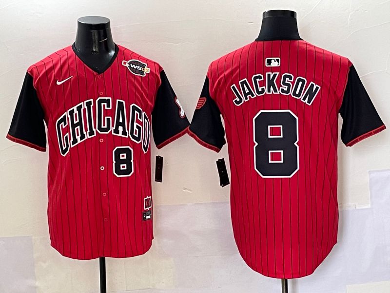 Men 2025 Chicago White Sox 8 Jackson Red Stripe Joint Name Nike MLB Jersey style 39